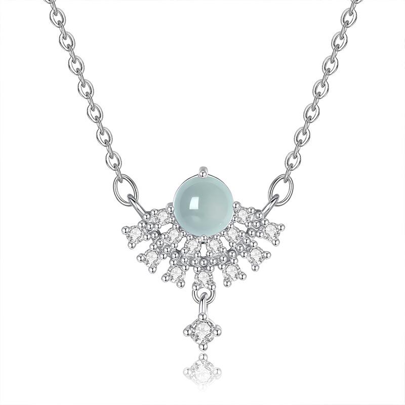 Snow Queen Natural Blue Water Pendant S925 Sterling Silver Necklace Women's Light Luxury Niche Fireworks Fan Premium Clavicle Chain Holiday Gifts
