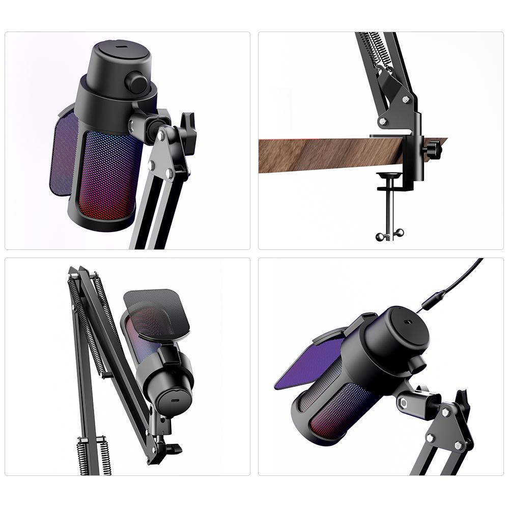 USB Игровой Микрофон Компьютерный Микрофонный Комплект RGB Освещение Кардиоидный Режим Захвата Быстрый Регулировка Громкости и Усиления с Стойкой-Штангой для GamingCelsiusMeetingCelsiusLive