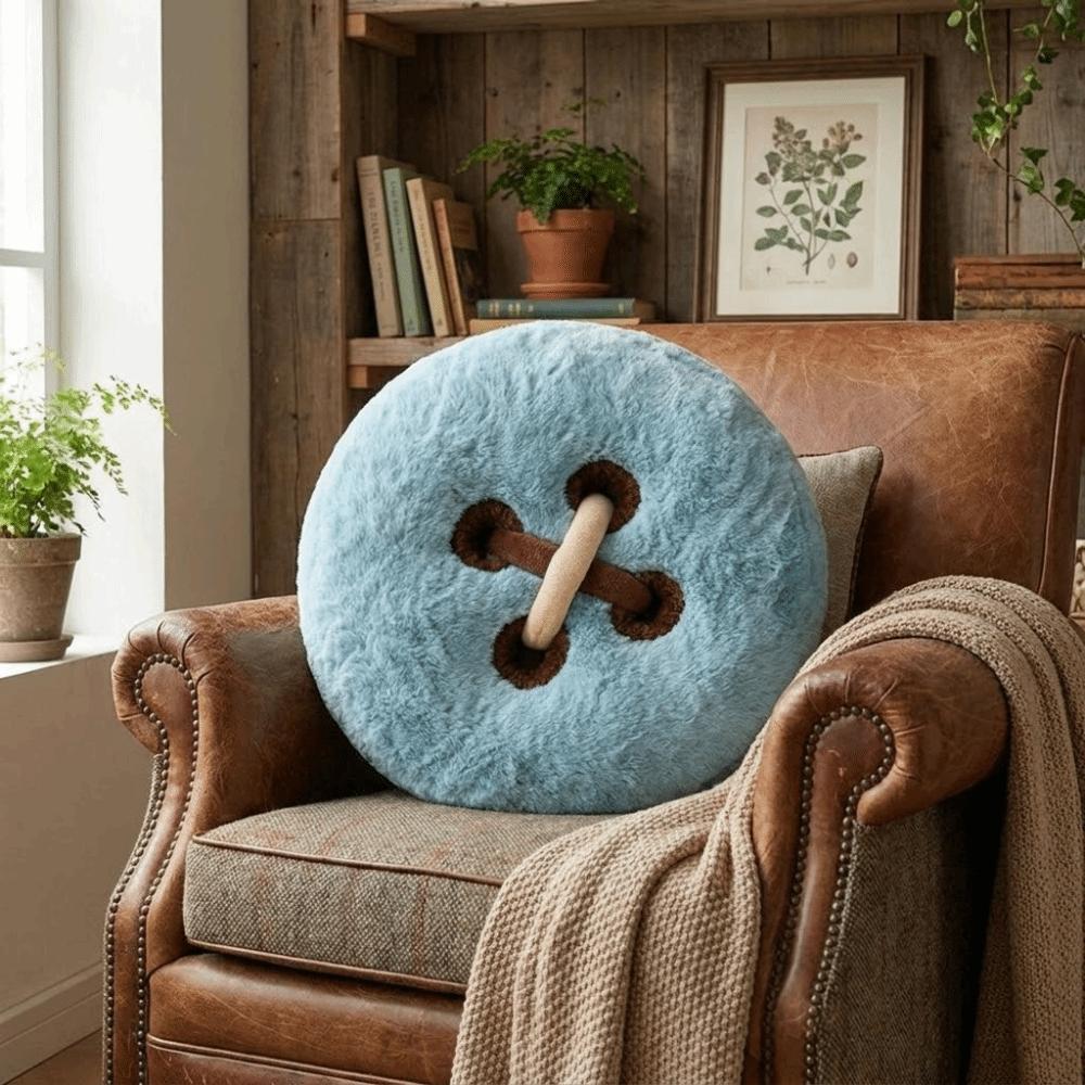 Fluffy Texture Stuffed Cushion Soft Sofa Cushion Creative Button Accent Pillow Bedroom