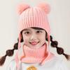 2 шт./набор Детская зимняя шапка и шарф Набор Декор плюшевым помпоном Однотонный Плюшевая подкладка Вязаная шапка Теплый комплект шарфа
