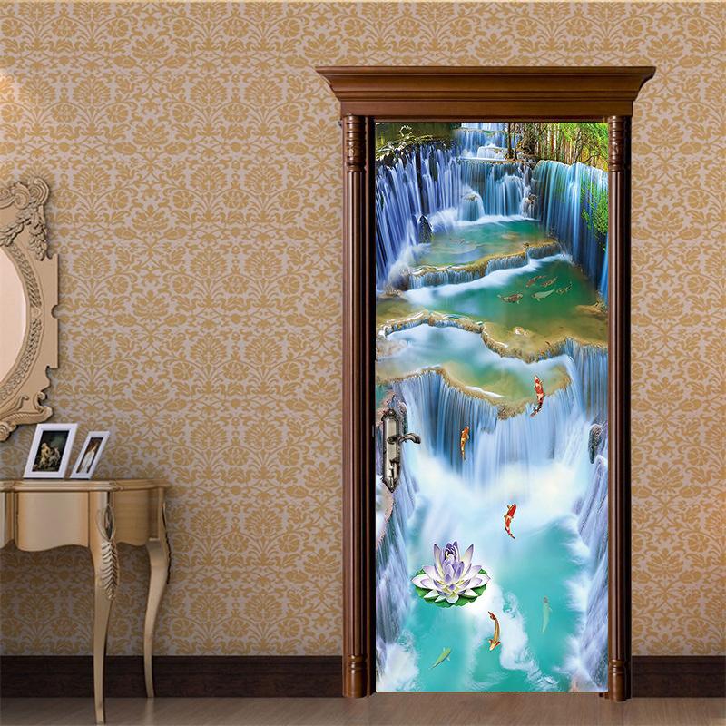 Китайская пейзажная живопись DIY наклейки на дверь и стену, домашний декор, гостиная, крыльцо, художественная роспись, самоклеящаяся съемный настенный плакат из ПВХ