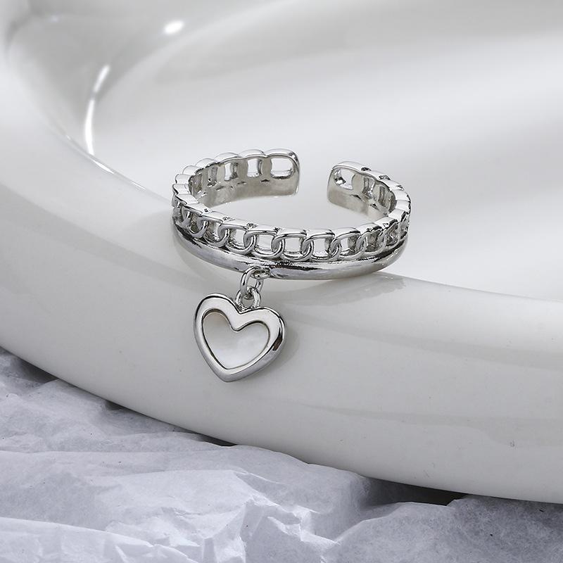 French Fashion Exquisite Niche Heart-Shaped Open Double-Layer Ring Cold Feeling Chain Love Fritillary Ring Tide