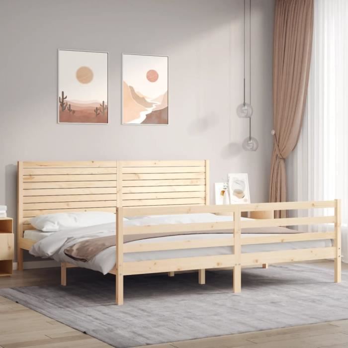 VidaXL Bed Frame with Headboard 200x200 Cm Solid Wood 3195046