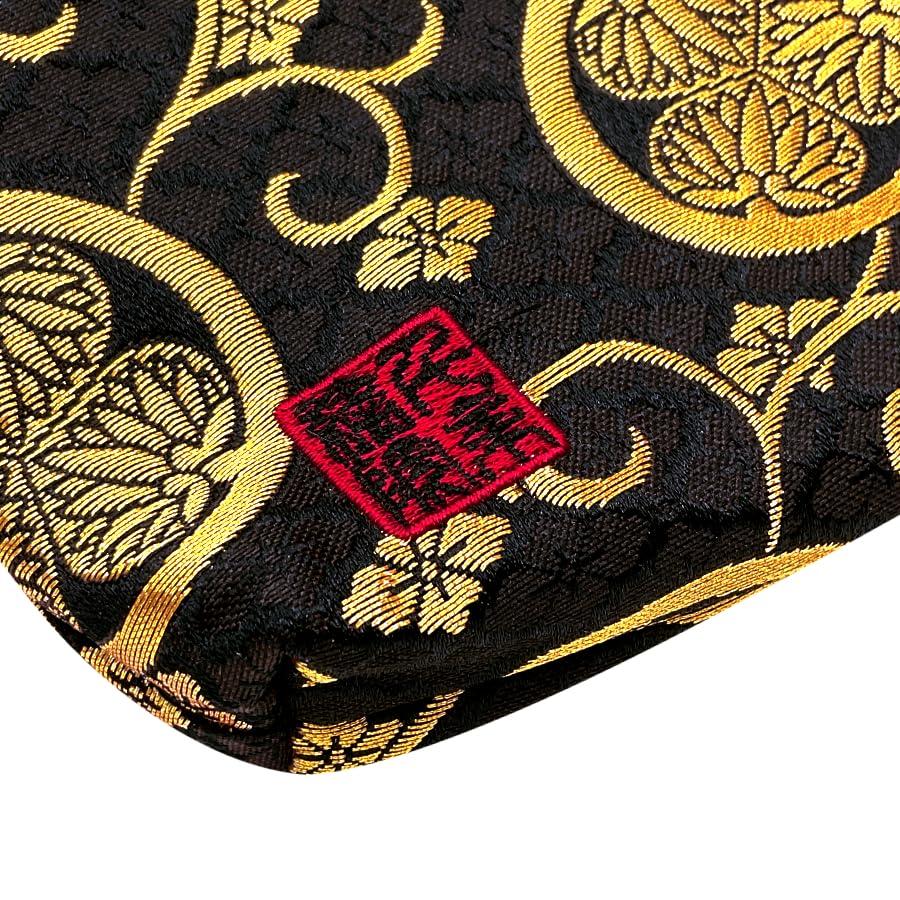 Senshishuin Nishijin Brocade Pouch with Black Hollyhock Crest (Lined) (Small)