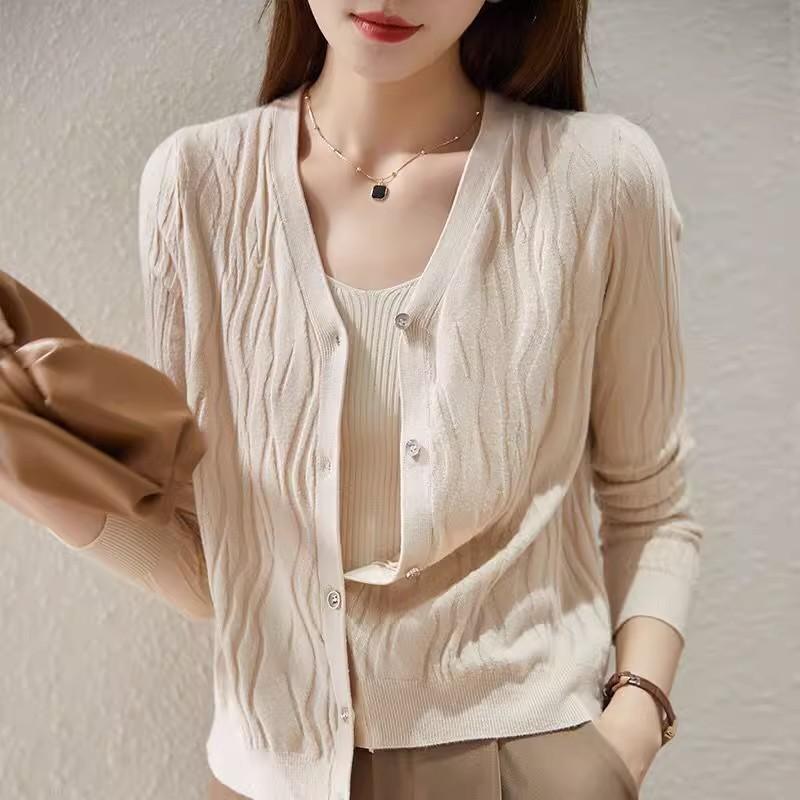 Cardigan Jacket Spring and Autumn Women's Solid Color Long-sleeved Sweater V-neck Knitwear