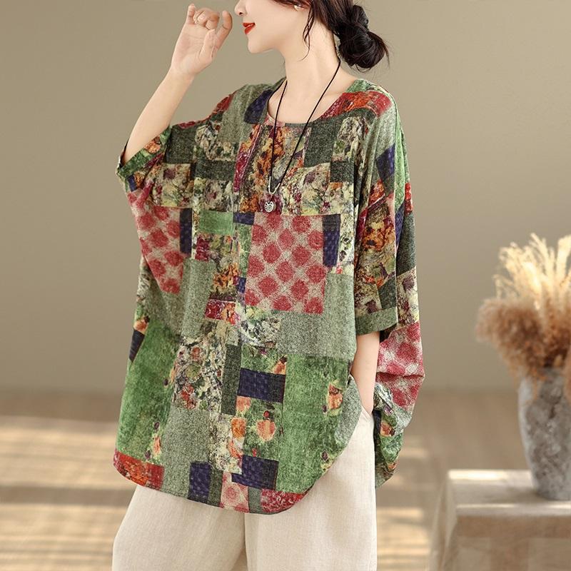 Короткий рукав, свободная винтажная футболка с цветочным принтом, повседневная, свободная, женская летняя футболка