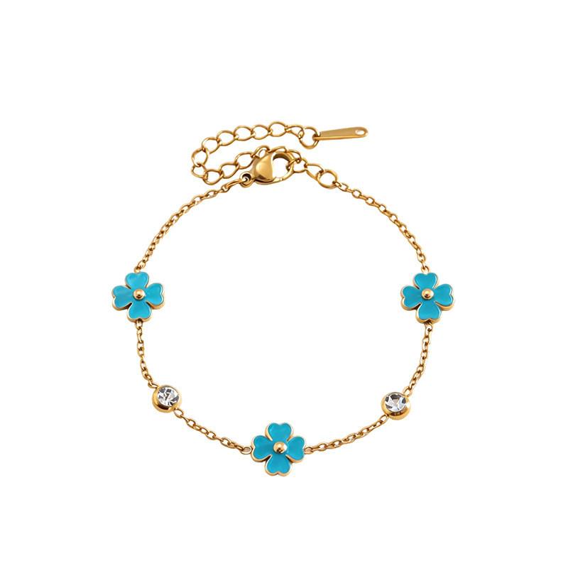 Stainless Steel Flower Hand Chain With Zircon Stones For Fashionable Women Summer Wear