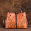 Genuine Leather Retro Embossed Women Handbags&Crossbody Bags Large Capacity Cowhide Floral Totes