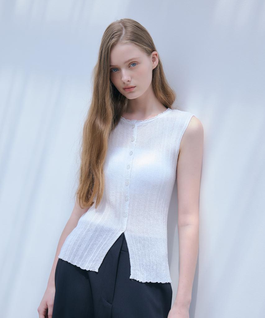 ODER Ribbed Ruffle Sleeveless - White