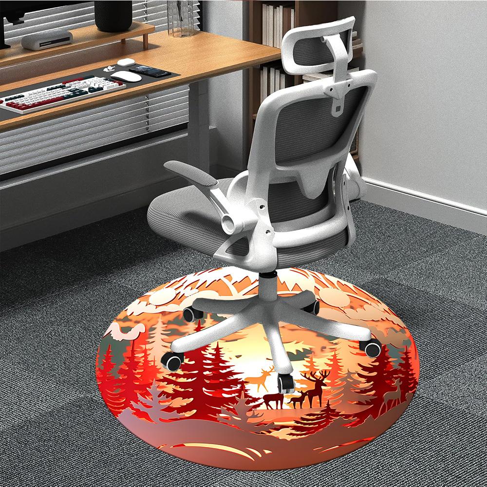 1pc Forest Scene Ornament Chair Carpet for Office, Soft, Non Slip Polyester Mat, Office, Entryway, Living Room, Bedroom