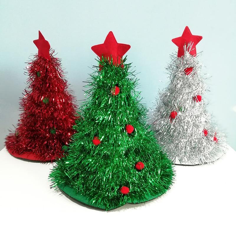 Tinsel Christmas Tree Hat Headband Christmas Party Santa Claus Flower Dress Clothing Hat Holiday Atmosphere Decoration Headwear
