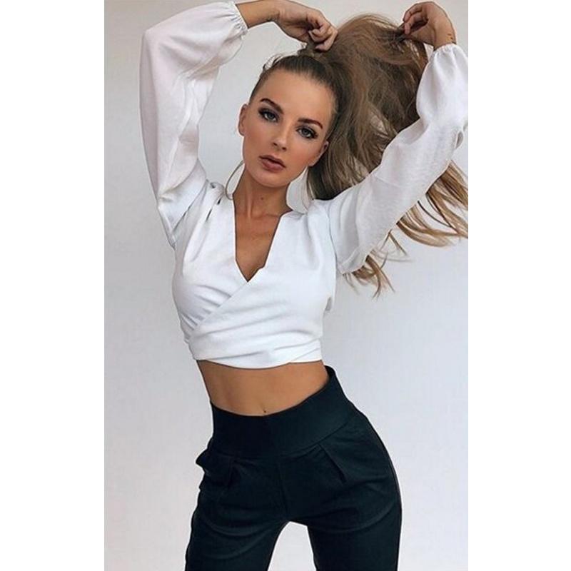 Color Women Solid Long Sleeves Backless Bandage Blouse Cross Loose Tops Bow