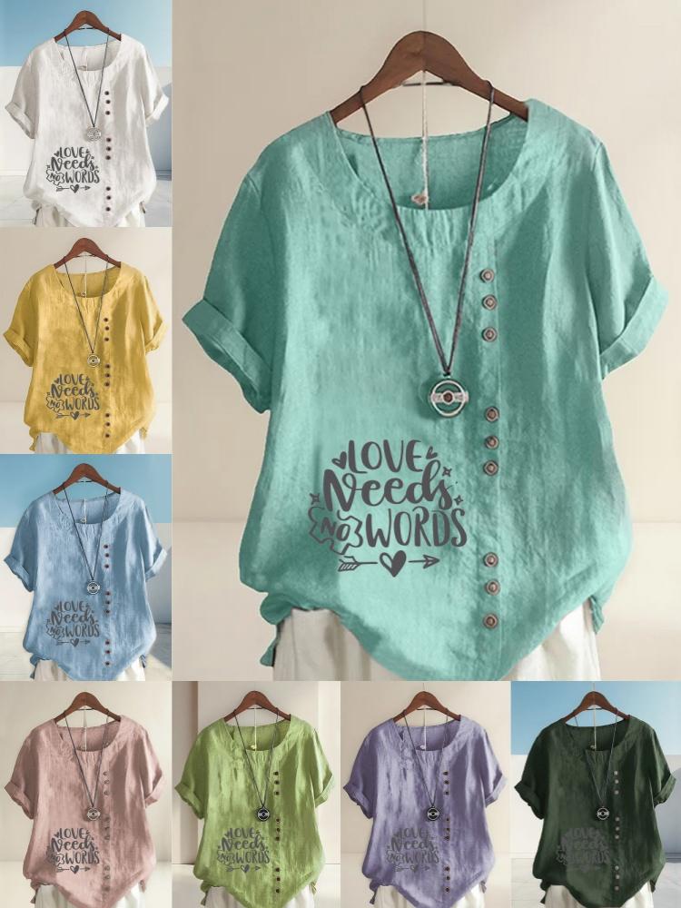 Women's Fashion Black Letters Printing Shot Sleeve T-shirt Loose Cotton Shirt Casual Loose Summer Blouse Tops Plus Size