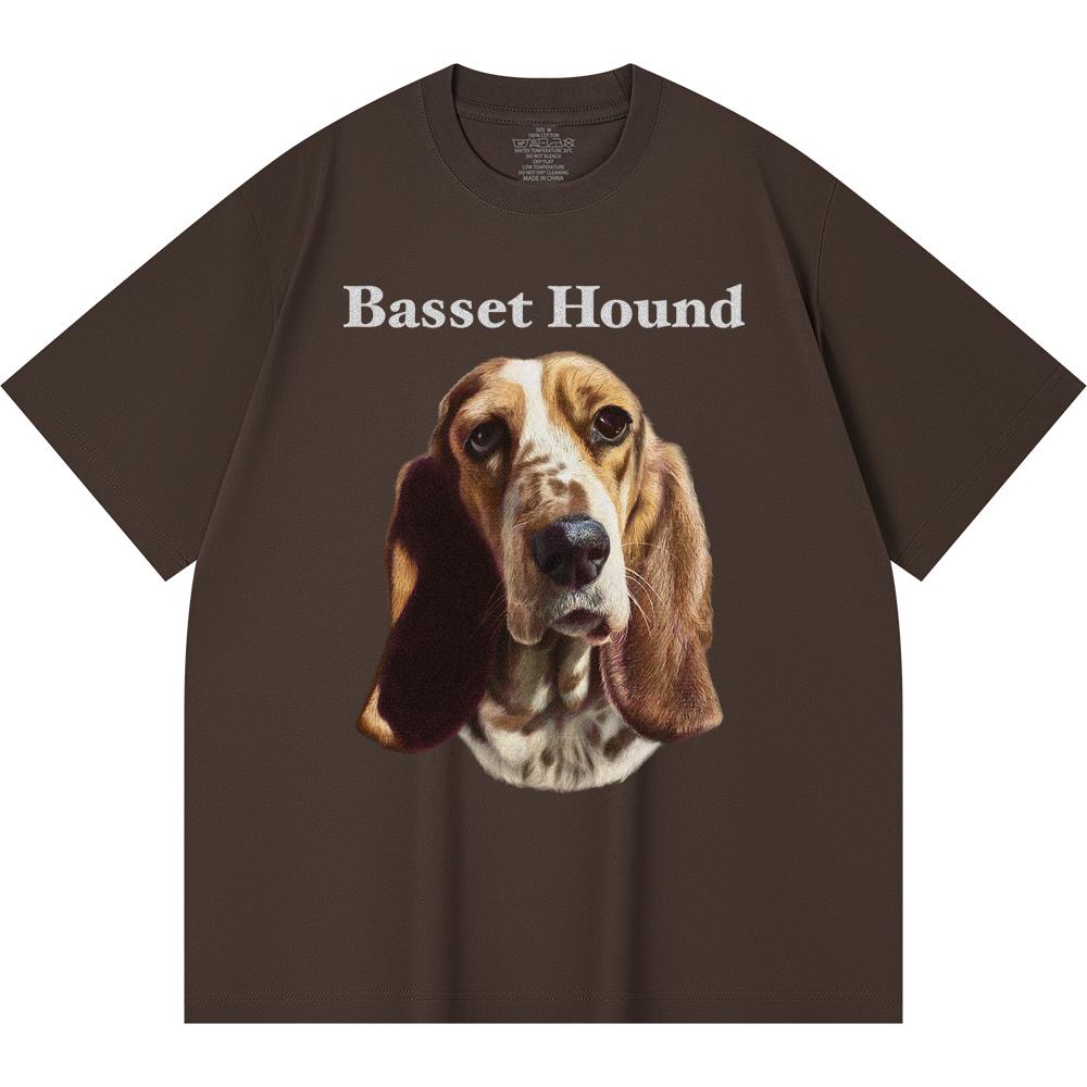 Футболка из 100% хлопка плотностью 230 г/м2 с принтом бассет-хаунда, забавная футболка из чесаного хлопка в стиле Харадзюку