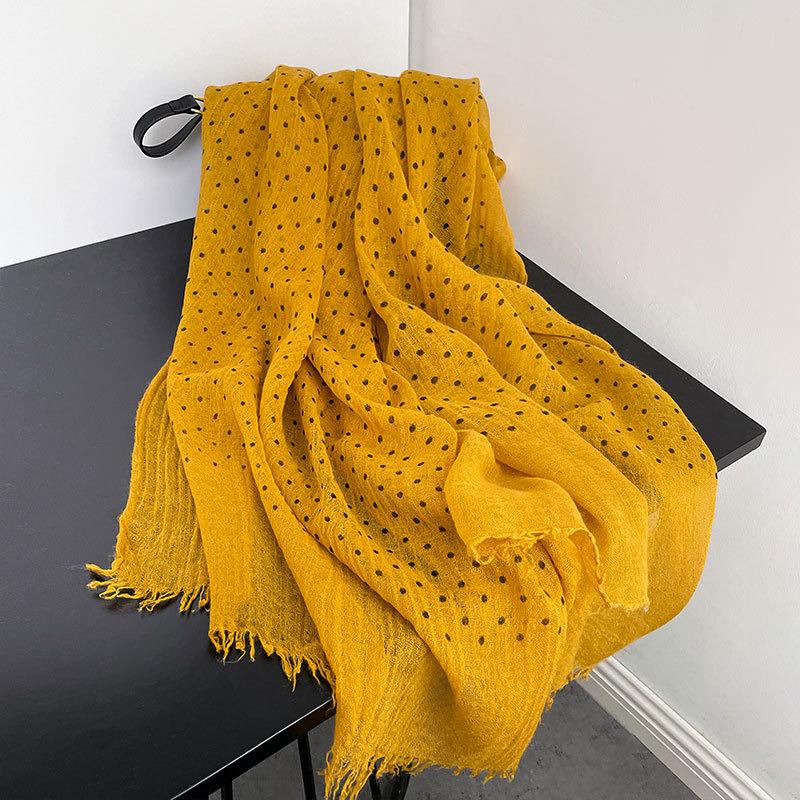 High-end Korean Polka Dot Printed Cotton and Linen Scarf In Winter Versatile Long Scarf Shawl