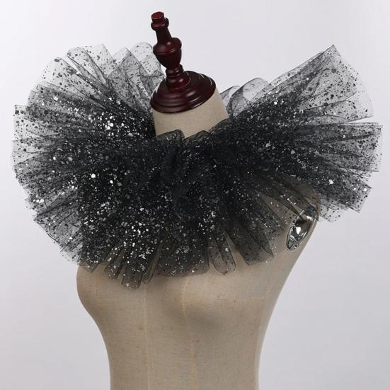 Victorian Retro Mesh Neck Ruff Collar Glitter Layered Ruffle Fake