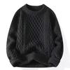 Men Trendy Knitted Sweater Casual Warm Inner Loose-fit Pullover Cozy Round Neck Soft Supple Fall Winter Fashion