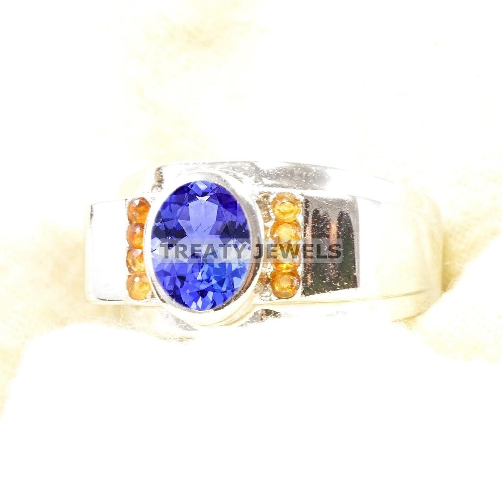 Tanzanite Oval Cut Gemstone With 925 Sterling Silver Ring For Men's #B690 JL375688172140