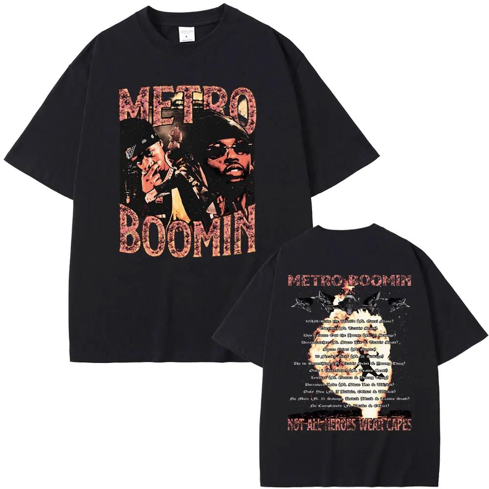 Футболки с двусторонним принтом Rapper Metro Boomin Heroes & Villains для мужчин и женщин, хип-хоп, винтажные, оверсайз, мужские, крутая уличная одежда