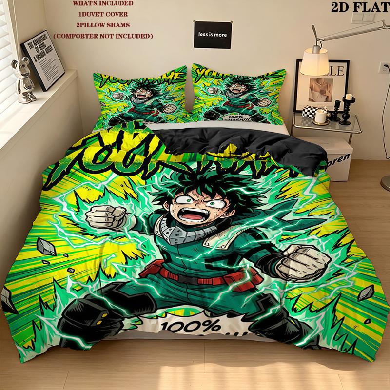 Custom Name,Izuku Midoriy Pattern Bedding Home Decoration Birthday Gift ( 1 duvet cover + 2 pillowcase, without core),fan merchandise.