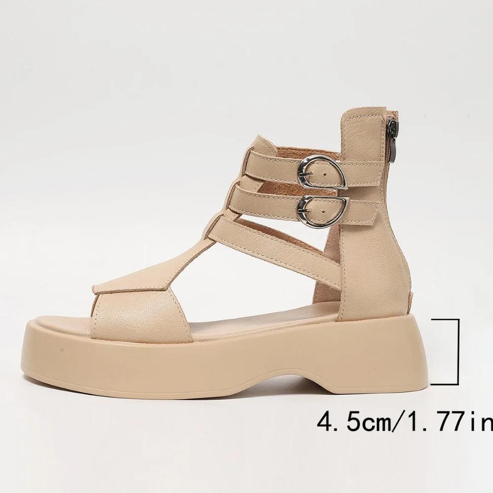 Fashion Retro Women Sandals Fashion Leather Women Boots Breathable Platform Shoes Designer Mid Heels Women Wedges Shoes Sandalias Mujer