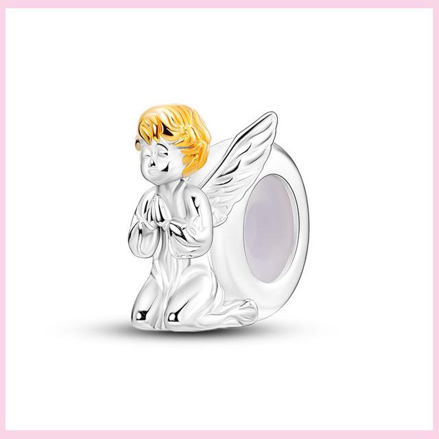 925 Sterling Silver Angel God Of Love Charms Wing Beads Diy For Original Pendant Bracelets Feather Jewelry For Women Gift