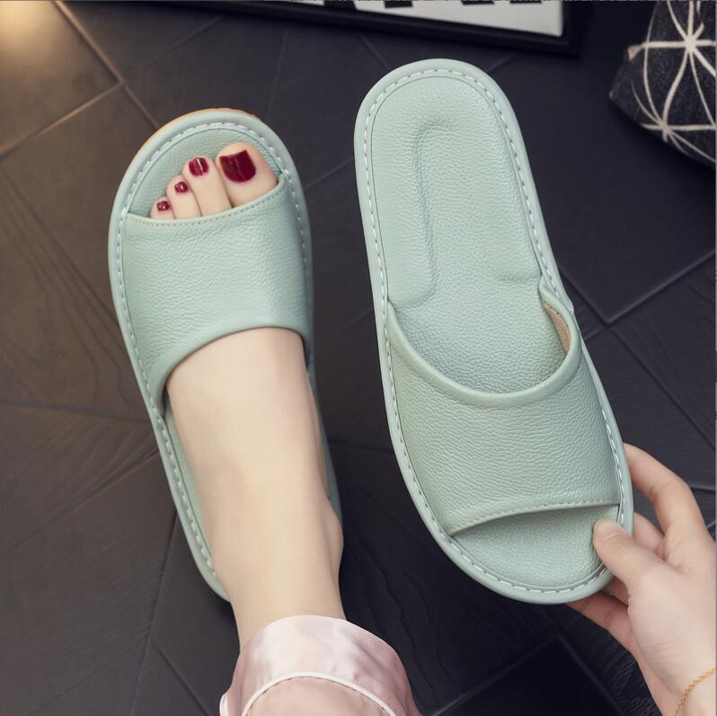 Big Sizes Genuine Cow Leather Slippers Homes In Indoor Slipper Summer Open Toe Sandals Men Women Elderly Casual Slides Shoes