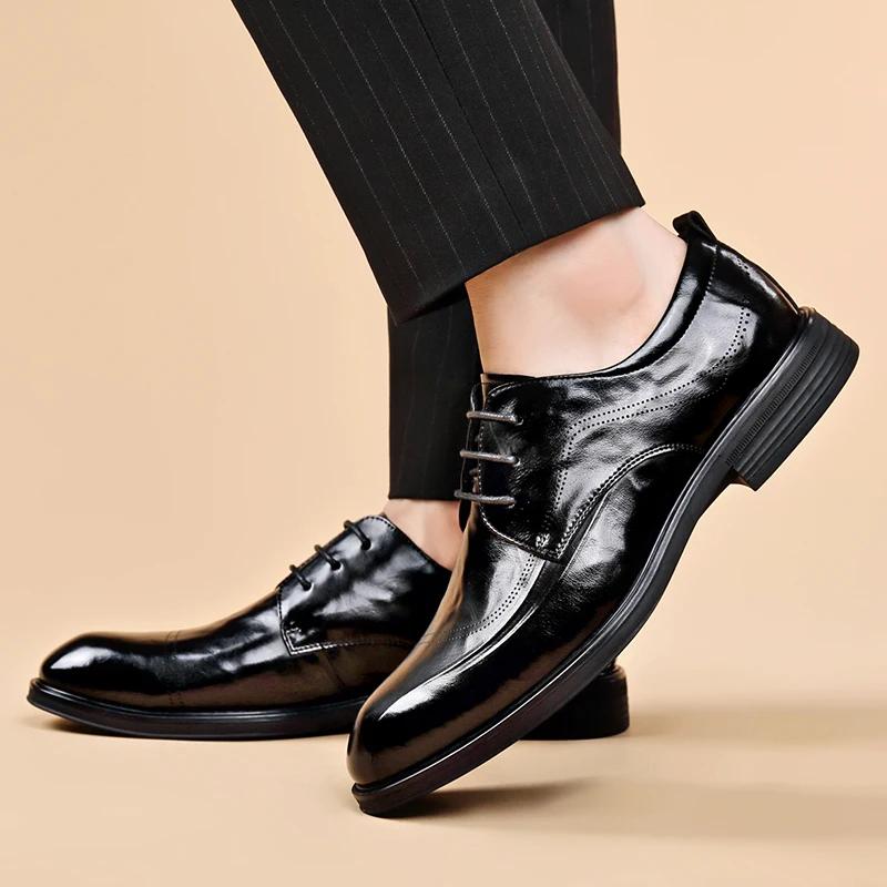 Модные винтажные мужские кожаные туфли мужские деловые туфли на шнуровке офисные повседневные туфли классические кожаные дышащие мужские туфли на плоской подошве