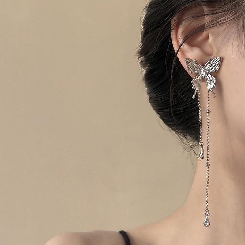 Жидкие серьги-бабочки из бисера, серебряные серьги с кисточками для женщин, ювелирные аксессуары