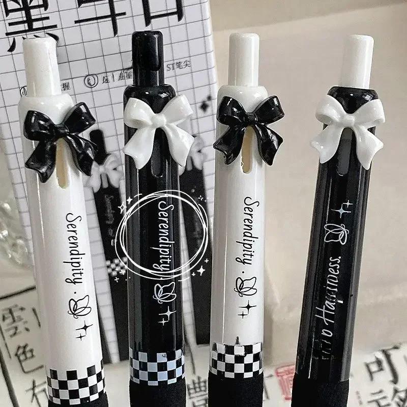 4pcs/box Sweet Chic Korean Gel Pen for Girls Black Pink White Bow Stationery Gel Pen 0.5mm Black Ink Pen for Writing School