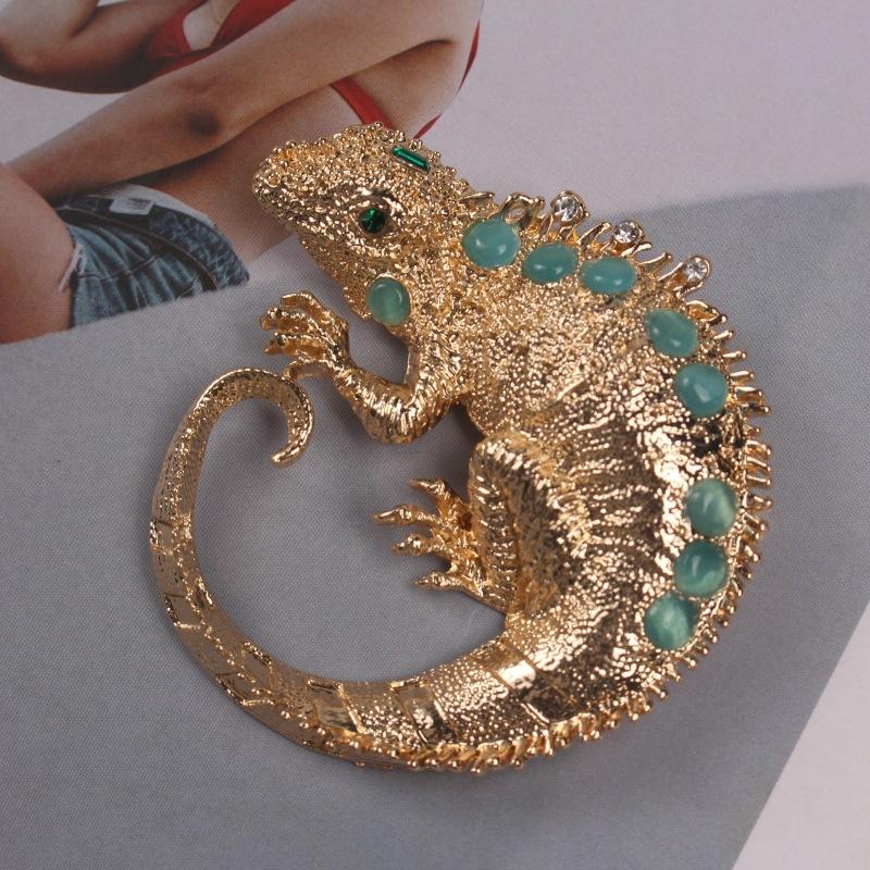 Vintage Animal Brooch Rhinestone Personality Lizard Brooch With Accessories Chameleon Brooch