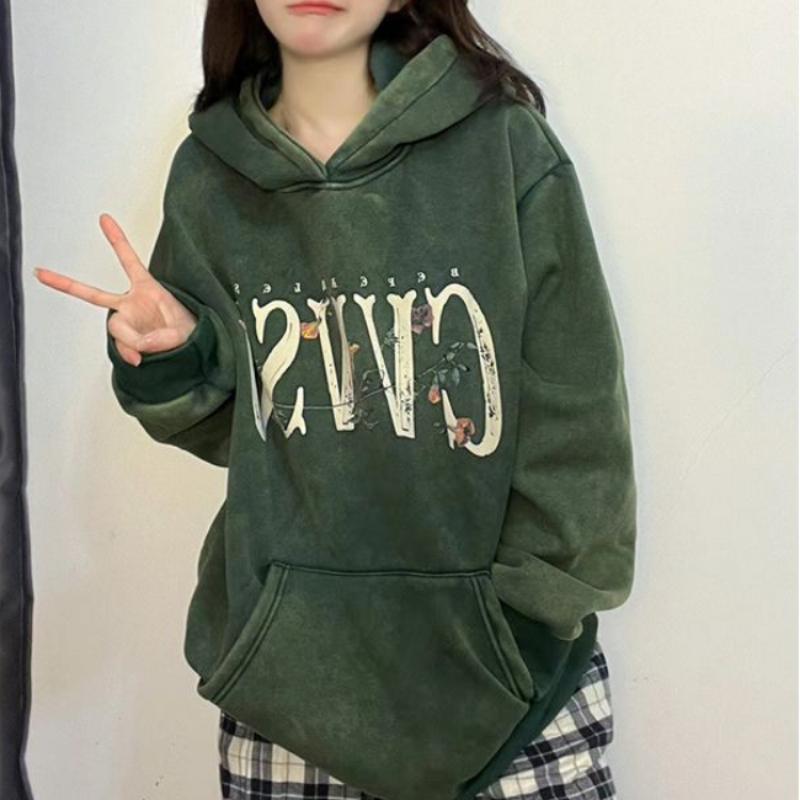 Толстовки в стиле Харадзюку в стиле готический гранж с черепом и цветочной вышивкой, винтажный флисовый свитшот, уличная одежда большого размера с буквенным принтом