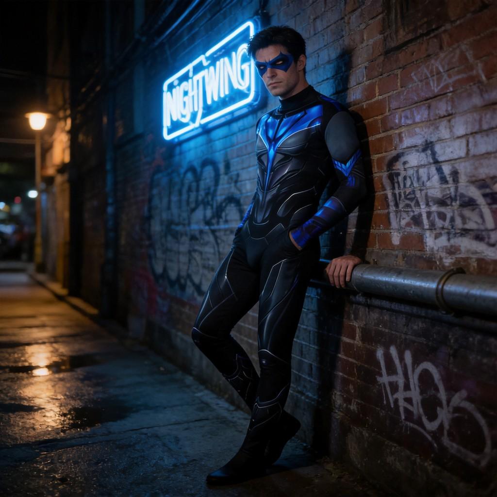 Костюм Косплей Найтвинга из Титанов Со Спандексом для Хэллоуина и Сценических Выступлений