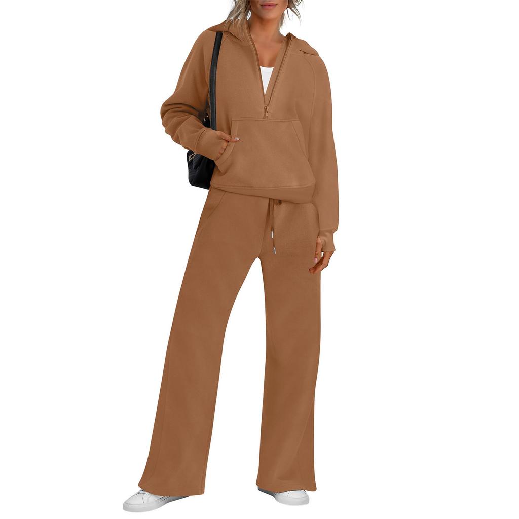 Женская мода однотонная толстовка с длинным рукавом и капюшоном, топ и брюки, повседневный комплект из двух предметов для отдыха