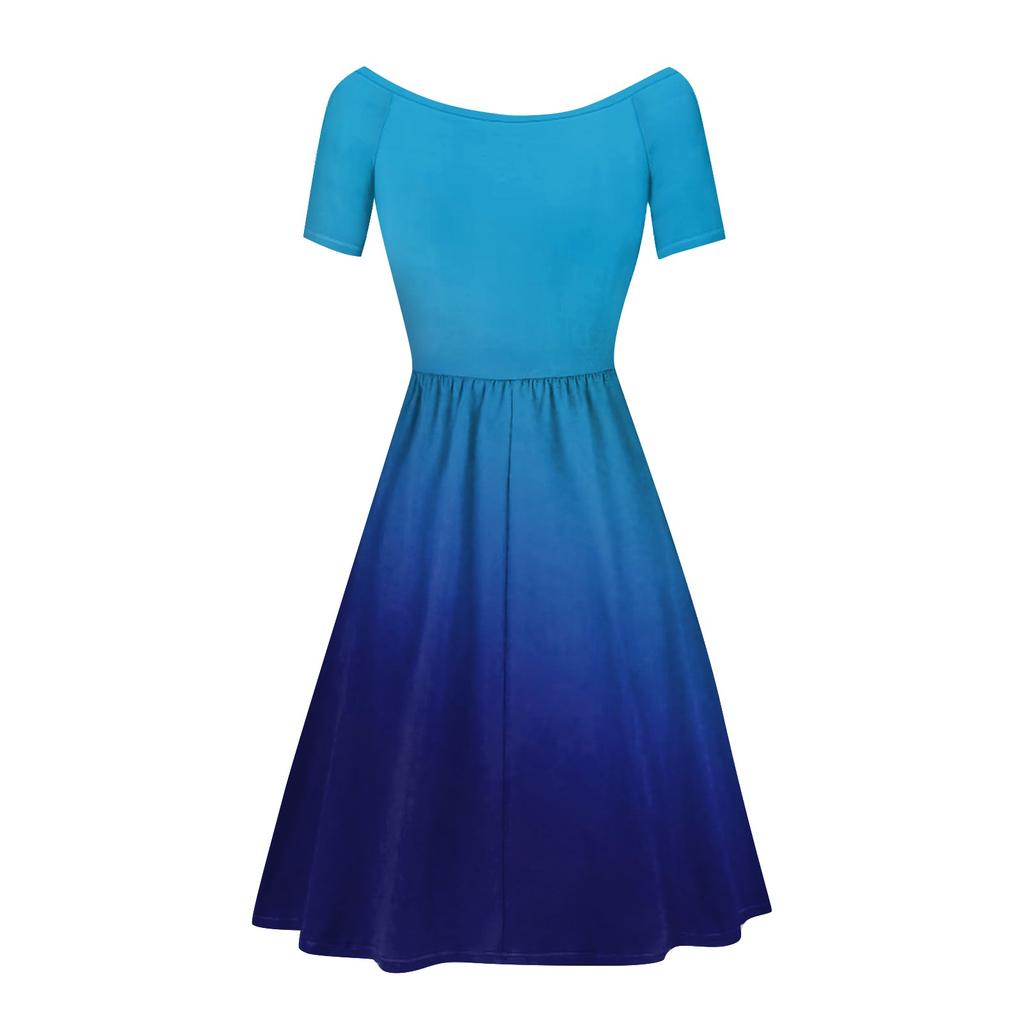 Women's Dress Short Sleeve Raglan Round Neck Large Neck Off Shoulder Gradient Dress