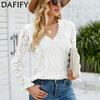 Women's Fashion Casual Summer Flower Pattern Print Long Sleeve V-Neck Blouses & Shirts