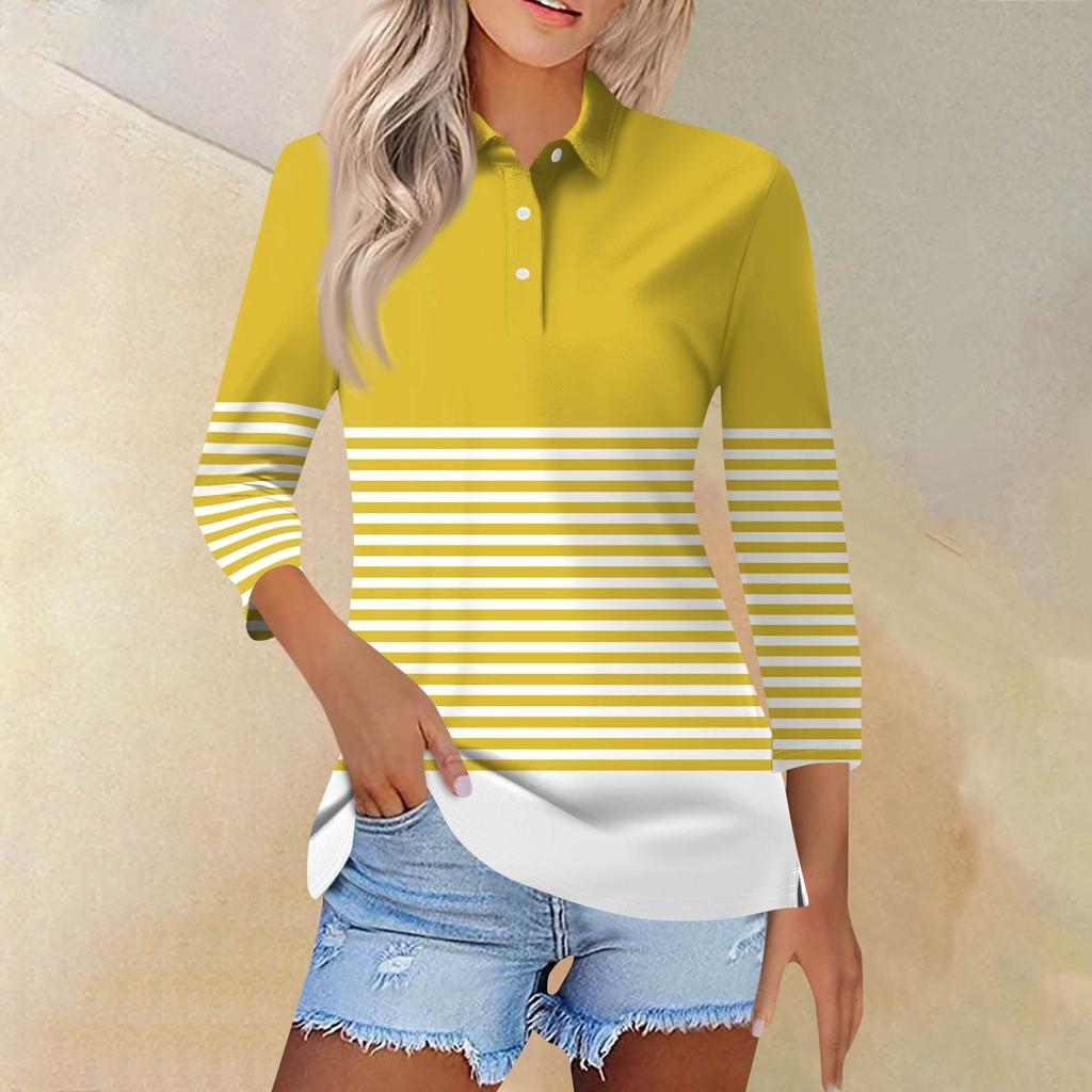 Женская модная повседневная рубашка с короткими рукавами 3/4 с лацканами и принтом, женские топы на пуговицах