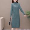 Autumn Winter Mid-length Knitted Dress Women's Solid Color Pullover Dress Thickened Half High Collar Bottoming Knitted Pockets Dress