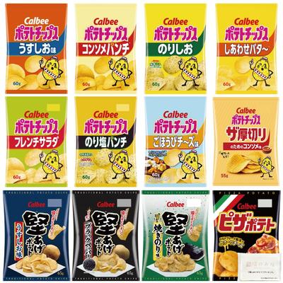 Ассортимент картофельных чипсов Calbee Картофельная пицца Kataage Картофельные чипсы Дегустационный набор из 12 видов Набор салфеток по соседству Sencha