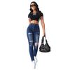 Women's Jeans Stretch Hole Jeans Skinny Lift Hip Pant High Waist Washed Trousers