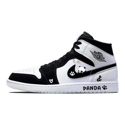 Air Jordan 1 SE Waxberry TarePanda, Ленивый Панда Удобные Средние Винтажные Баскетбольные Кроссовки Мужские Черно-Белые DH6933-100(Команда56-)
