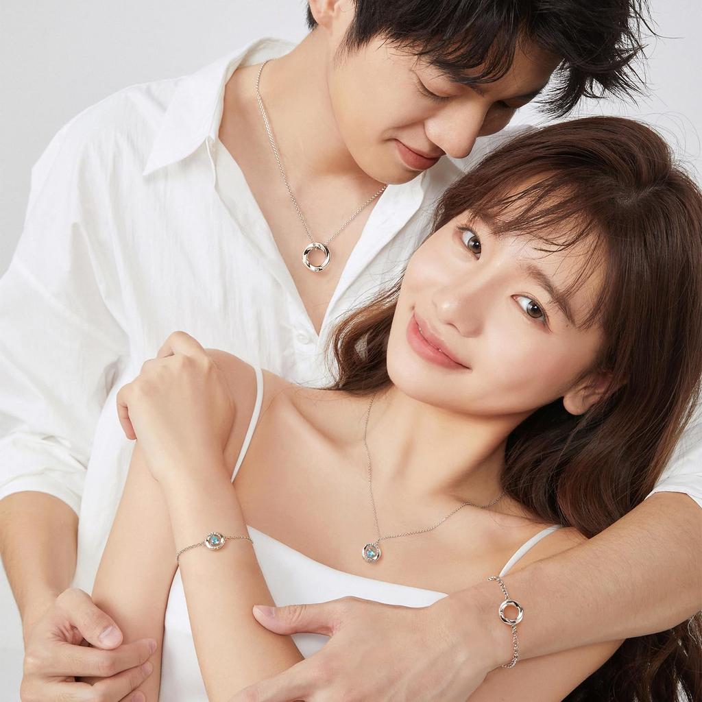 Парное ожерелье «Влюбись в мотив» Циркониевое ожерелье, набор из 2 унисекс серебряных S925 стерлингового серебра, парный рождественский подарок на годовщину