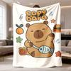 2026 New Flannel Blanket 1pc Soft Capybara Throw Blanket - Adorable Capybara with Fast-Food Items, Cozy Bedspread Or Couch Cover for All Seasons, Mach