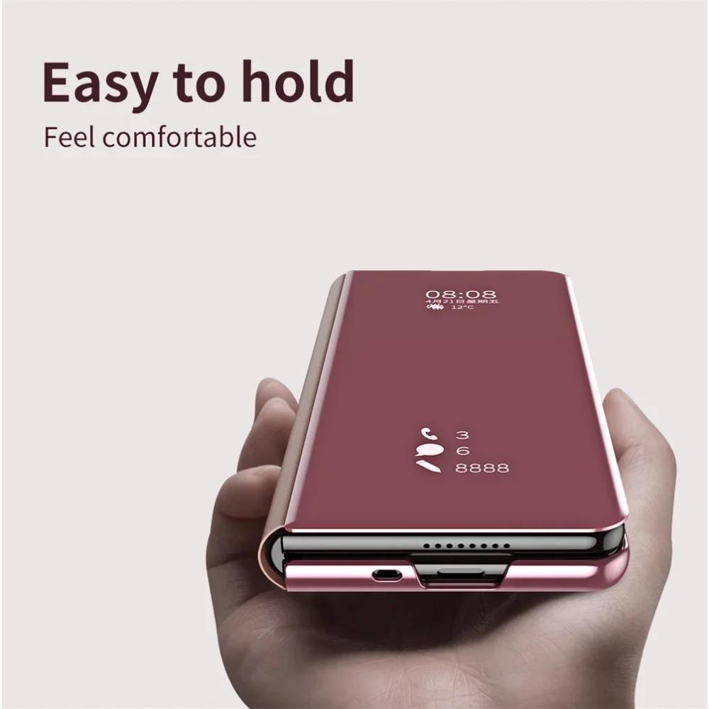 Window Side Luxury Smart Dormancy Case For Samsung Galaxy Z Fold 7 6 5 4 3 Plating Mirror Pu Leather Stand Cover For Z Fold 7