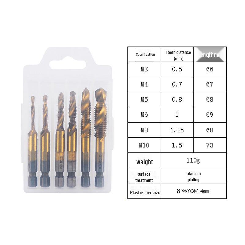 Набор спиральных метчиков из быстрорежущей стали с шестигранным хвостовиком для электродрелей