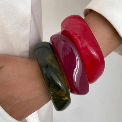 IngeSight.Z 3 Цвета Панк Массивный Набор Браслетов из Смолы и Акрила для Женщин Бохо Винтаж Неправильный Геометрический Широкий Браслет Вечеринка Украшения