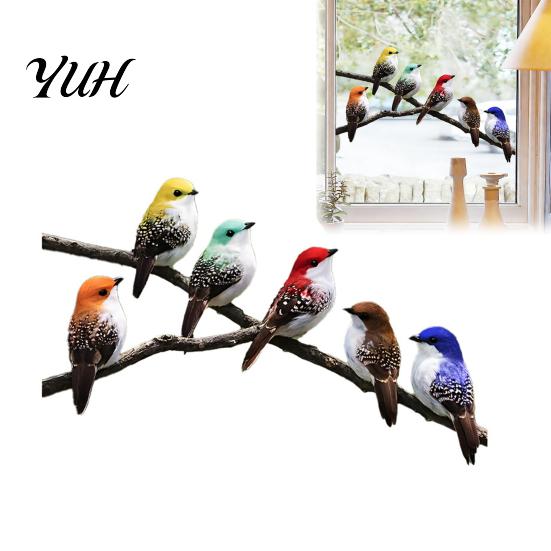 Bathroom Window Cling Bird on Branch Sticker, Colorful Birds Decorative Static Glass Film Decal, Waterproof Removable Animal for Stickers