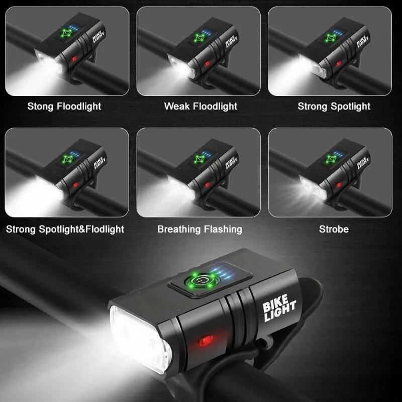 2 T6 LED Велосипедный фонарь Зарядка TypeC Велосипедные фары Передние 6 режимов MTB Фонарик Велосипедная фара для велоспорта Велосипедная передняя фара