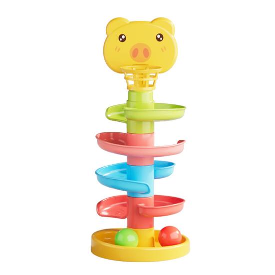 Kids Ball Drop Tower 2/3/5/7/9 Layers Cartoon Pig Marble Run Track Toy Toddlers Boys Girls Educational Rolling Ball Slide Toy