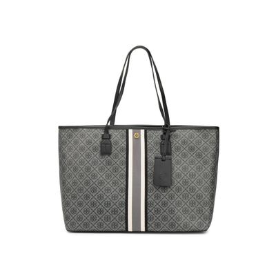 Женская сумка-тоут через плечо с принтом T Monogram по всей поверхности, большая, из ПУ-холста, Черная 81964-008